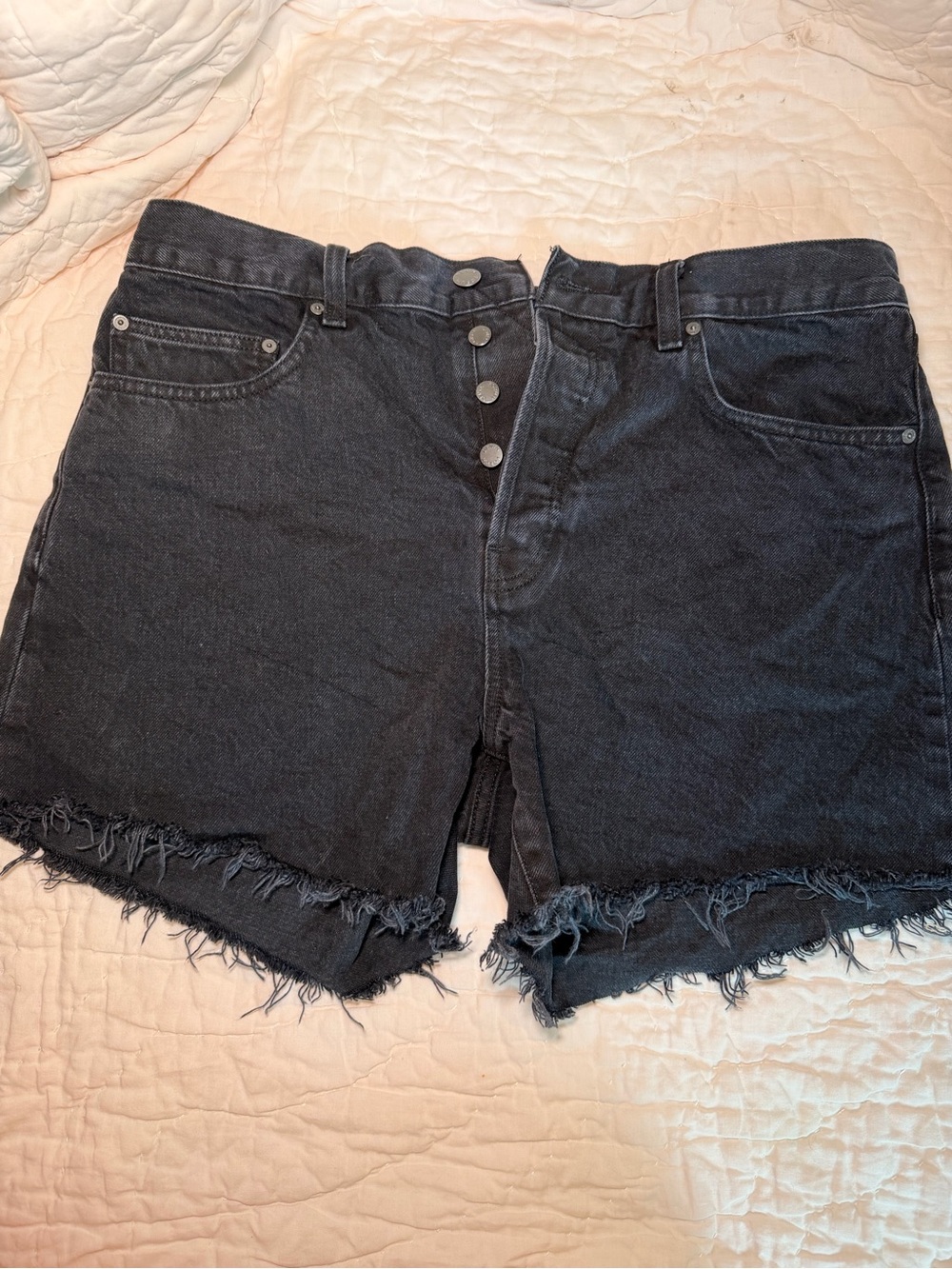 Denim Forum Black High-Rise Frayed Hem Jean Shorts